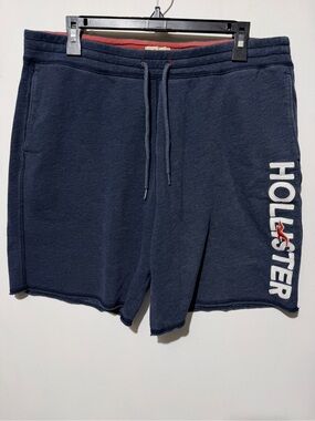 Hollister Comfy Drawstring Fleece Shorts - Navy/White XL Spell Out